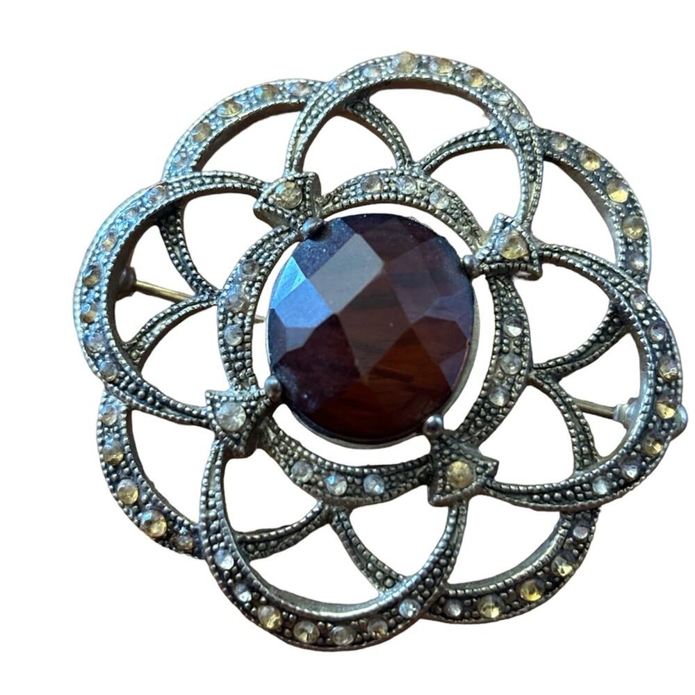 Monet Vintage Signed Amber Brown Crystal Brooch